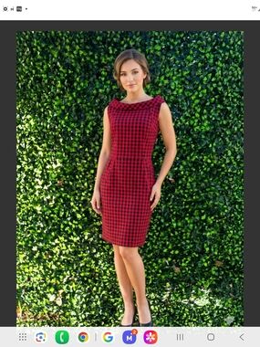 karin stevens Red and Black Gingham Sheath Dress